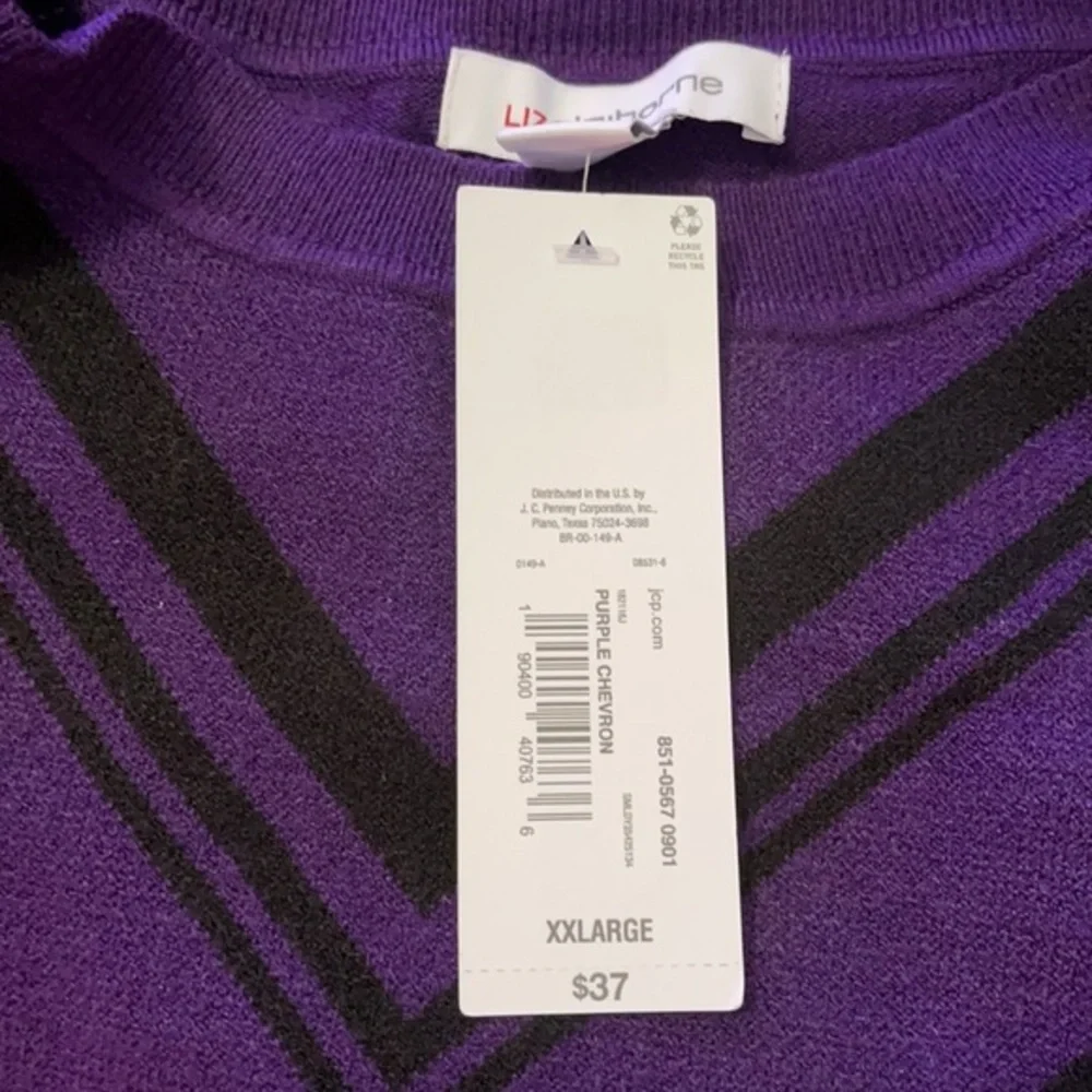 ⭐️Liz‎ Claiborne Womens Crew Neck Long Sleeve Pullover Sweater purple chevr